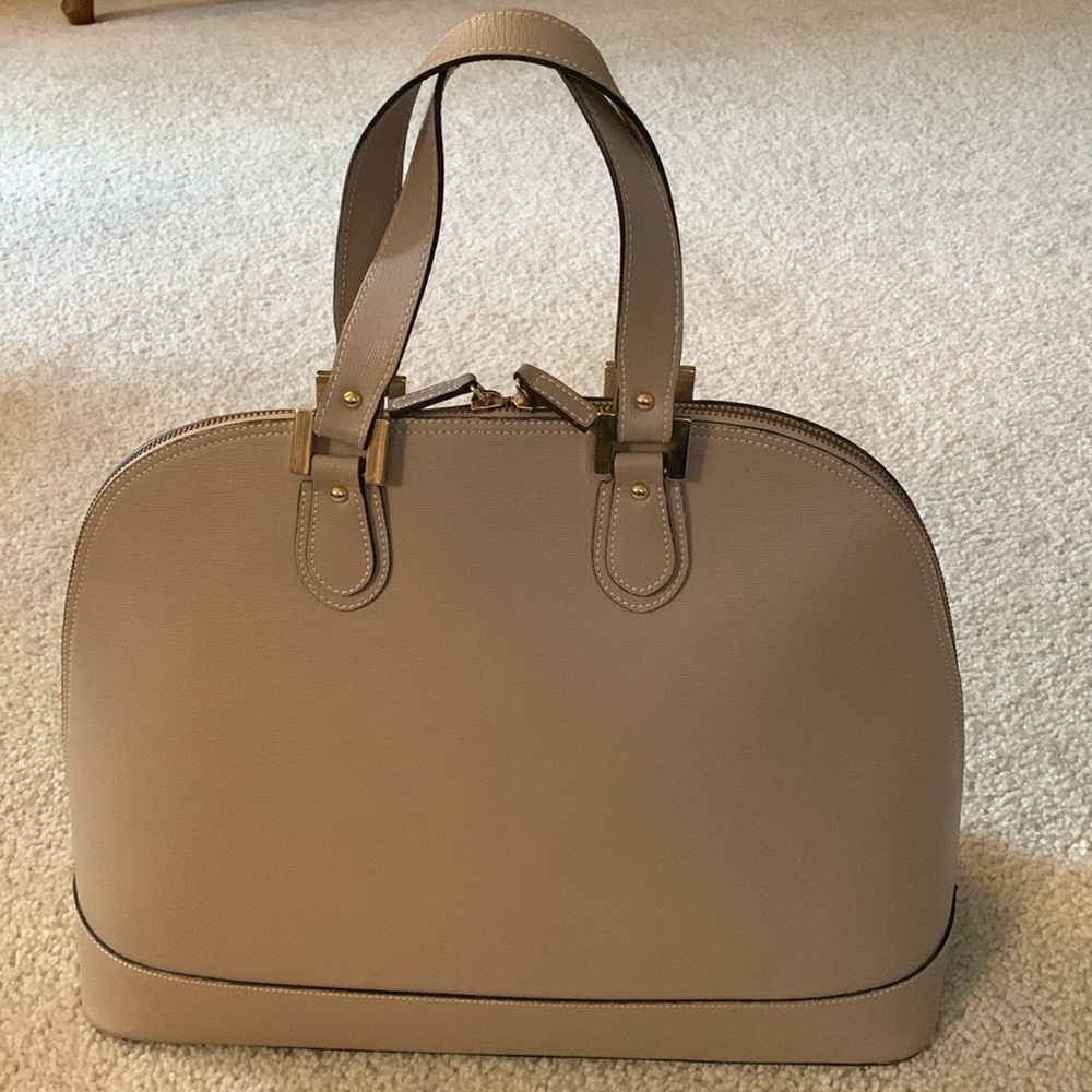 Alberta di Canio Beige Color Genuine Leather Handbag With Scarf - Made In Italy